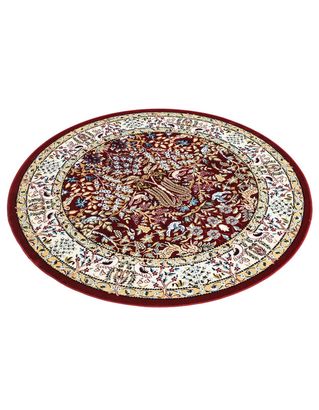Burgundy 5' 3 x 5' 3 Narenj Round Area Rug 85% Polypropylene & 15% Polyester Traditional Classic Carpet for Living, Dining, Bedrooms, Office for Sale at Rug Engine