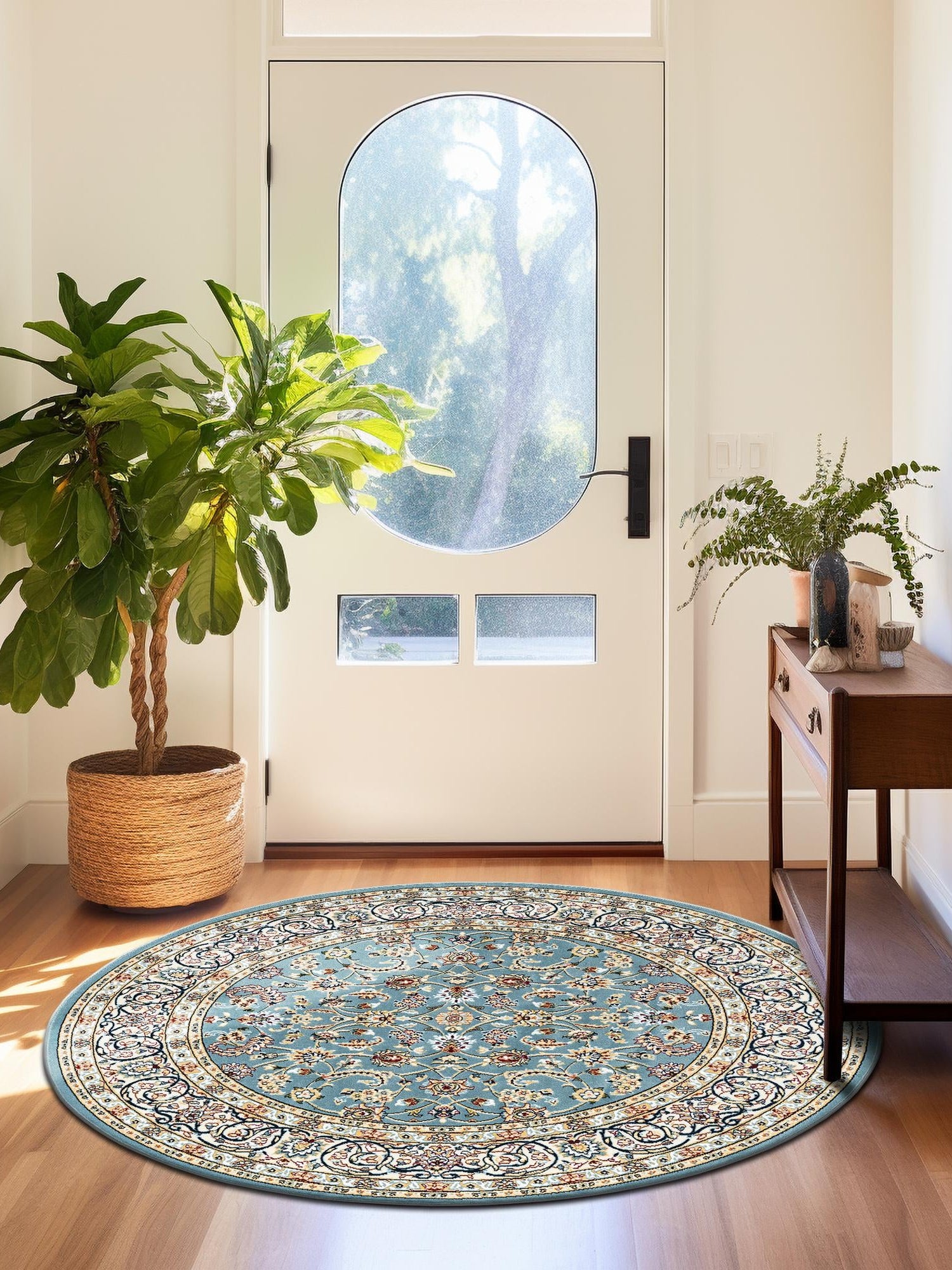 Blue 10' x 10' Narenj Round Area Rug 85% Polypropylene & 15% Polyester Traditional Classic Carpet for Living, Dining, Bedrooms, Office for Sale at Rug Engine