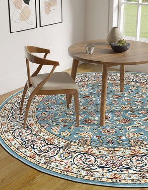 Blue 5' 3 x 5' 3 Narenj Round Area Rug 85% Polypropylene & 15% Polyester Traditional Classic Carpet for Living, Dining, Bedrooms, Office for Sale at Rug Engine