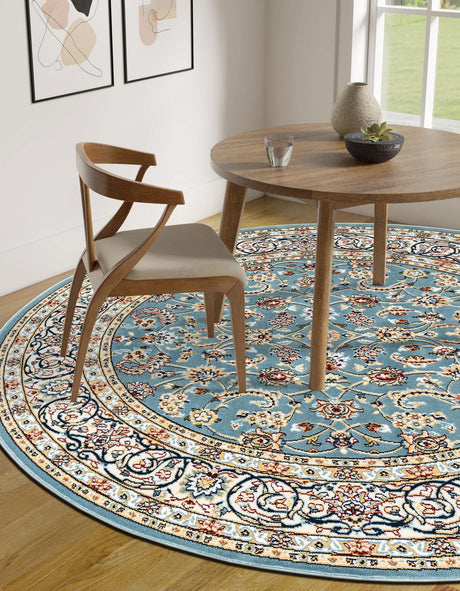 Blue 10' x 10' Narenj Round Area Rug 85% Polypropylene & 15% Polyester Traditional Classic Carpet for Living, Dining, Bedrooms, Office for Sale at Rug Engine