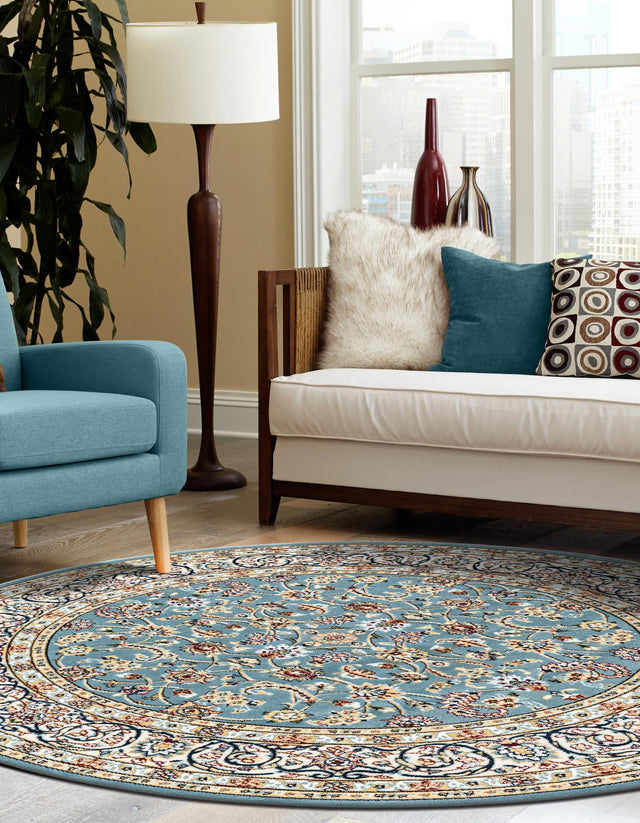 Blue 5' 3 x 5' 3 Narenj Round Area Rug 85% Polypropylene & 15% Polyester Traditional Classic Carpet for Living, Dining, Bedrooms, Office for Sale at Rug Engine