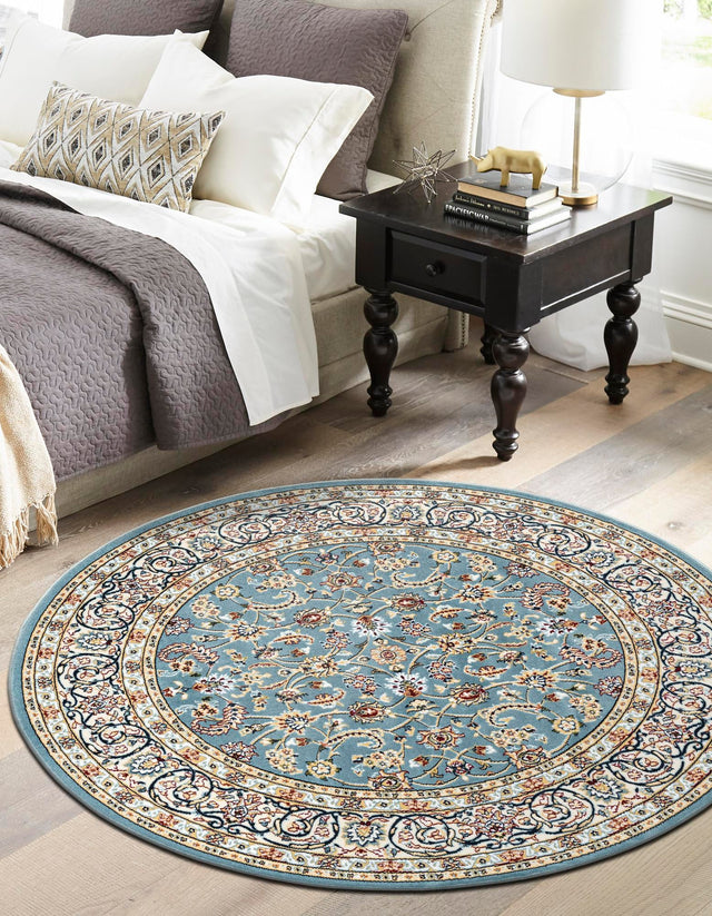 Blue 5' 3 x 5' 3 Narenj Round Area Rug 85% Polypropylene & 15% Polyester Traditional Classic Carpet for Living, Dining, Bedrooms, Office for Sale at Rug Engine