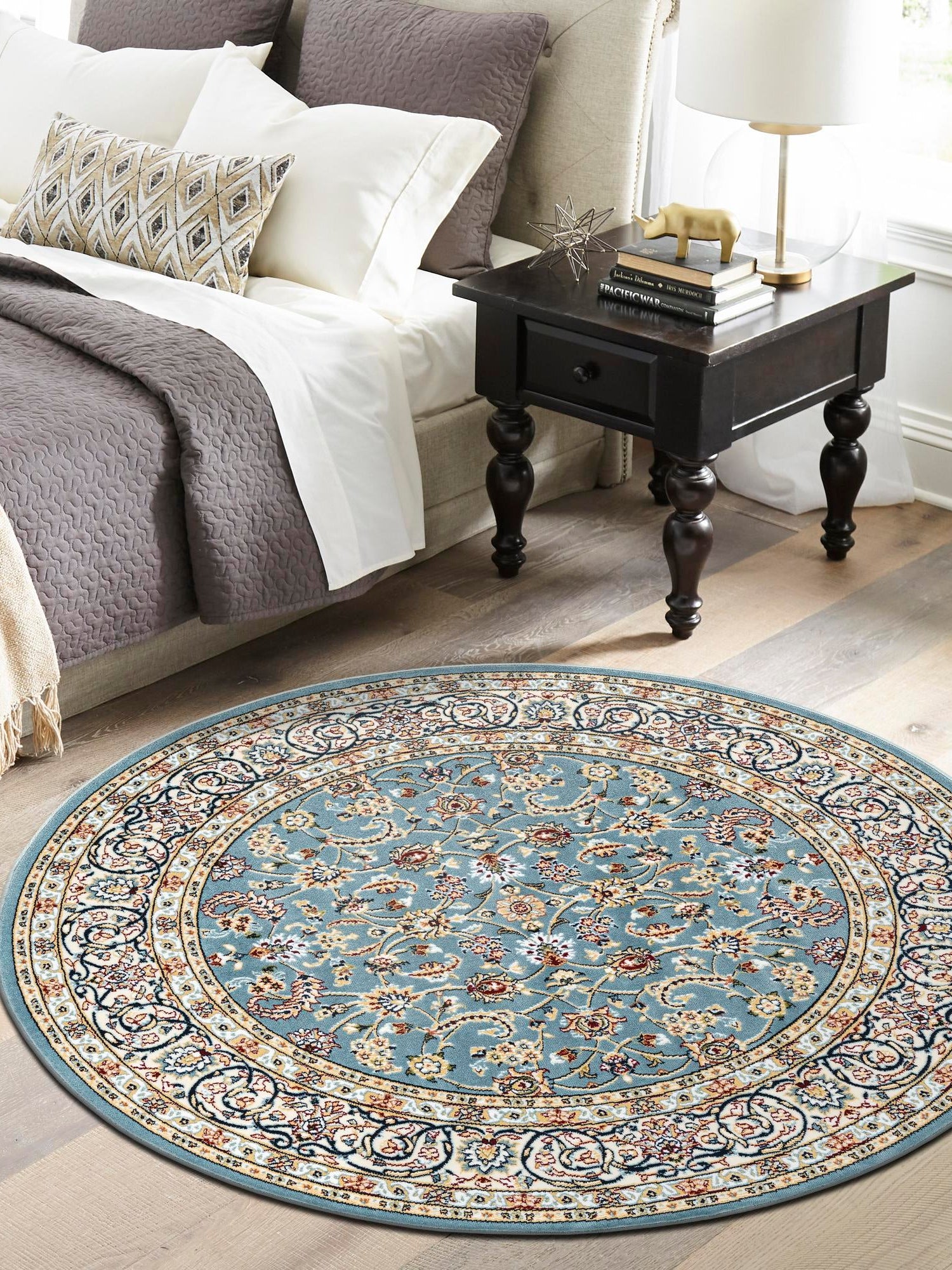 Blue 10' x 10' Narenj Round Area Rug 85% Polypropylene & 15% Polyester Traditional Classic Carpet for Living, Dining, Bedrooms, Office for Sale at Rug Engine