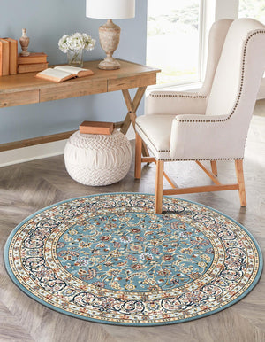 Blue 5' 3 x 5' 3 Narenj Round Area Rug 85% Polypropylene & 15% Polyester Traditional Classic Carpet for Living, Dining, Bedrooms, Office for Sale at Rug Engine