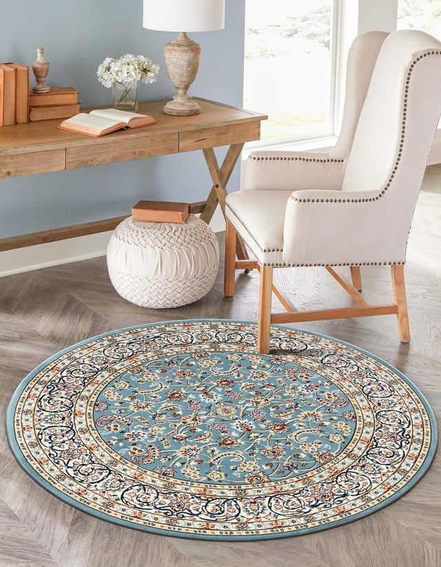 Blue 5' 3 x 5' 3 Narenj Round Area Rug 85% Polypropylene & 15% Polyester Traditional Classic Carpet for Living, Dining, Bedrooms, Office for Sale at Rug Engine