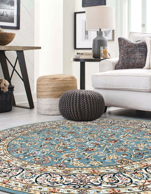 Blue 5' 3 x 5' 3 Narenj Round Area Rug 85% Polypropylene & 15% Polyester Traditional Classic Carpet for Living, Dining, Bedrooms, Office for Sale at Rug Engine