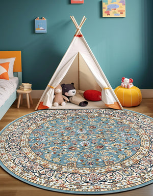 Blue 5' 3 x 5' 3 Narenj Round Area Rug 85% Polypropylene & 15% Polyester Traditional Classic Carpet for Living, Dining, Bedrooms, Office for Sale at Rug Engine