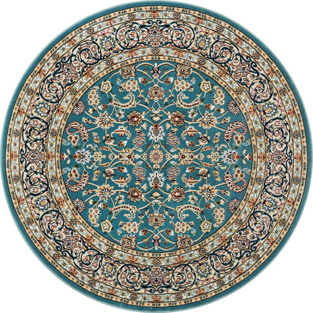 Blue 5' 3 x 5' 3 Narenj Round Area Rug 85% Polypropylene & 15% Polyester Traditional Classic Carpet for Living, Dining, Bedrooms, Office for Sale at Rug Engine