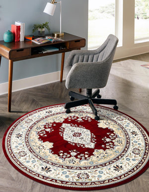 Burgundy 5' 3 x 5' 3 Narenj Round Area Rug 85% Polypropylene & 15% Polyester Traditional Classic Carpet for Living, Dining, Bedrooms, Office for Sale at Rug Engine