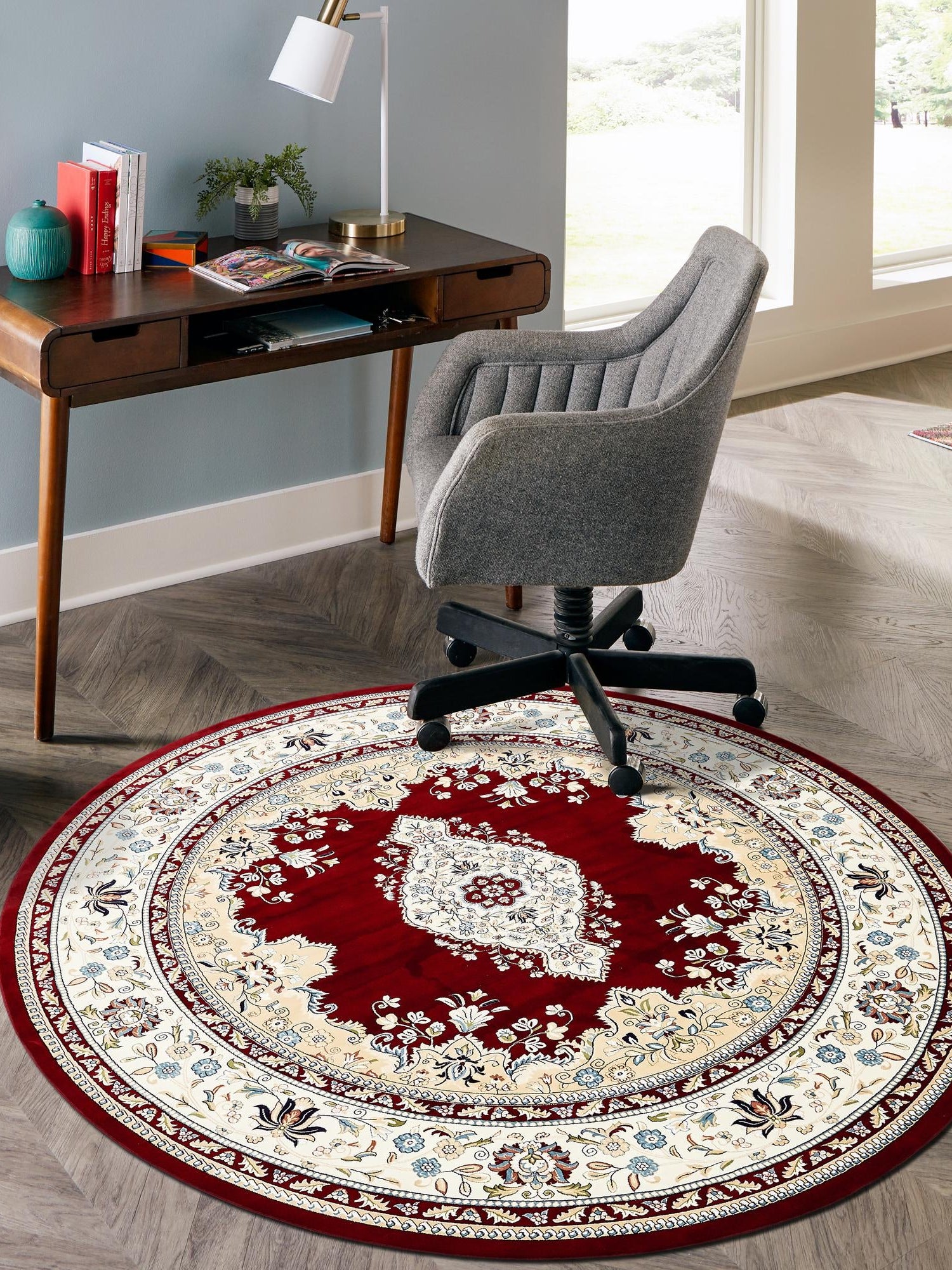 Burgundy 10' x 10' Narenj Round Area Rug 85% Polypropylene & 15% Polyester Traditional Classic Carpet for Living, Dining, Bedrooms, Office for Sale at Rug Engine