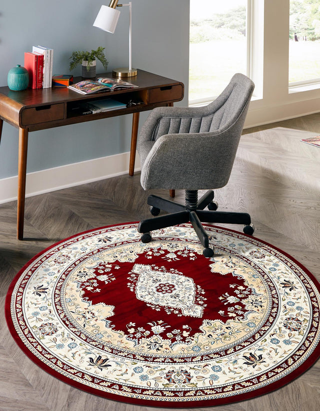 Burgundy 10' x 10' Narenj Round Area Rug 85% Polypropylene & 15% Polyester Traditional Classic Carpet for Living, Dining, Bedrooms, Office for Sale at Rug Engine