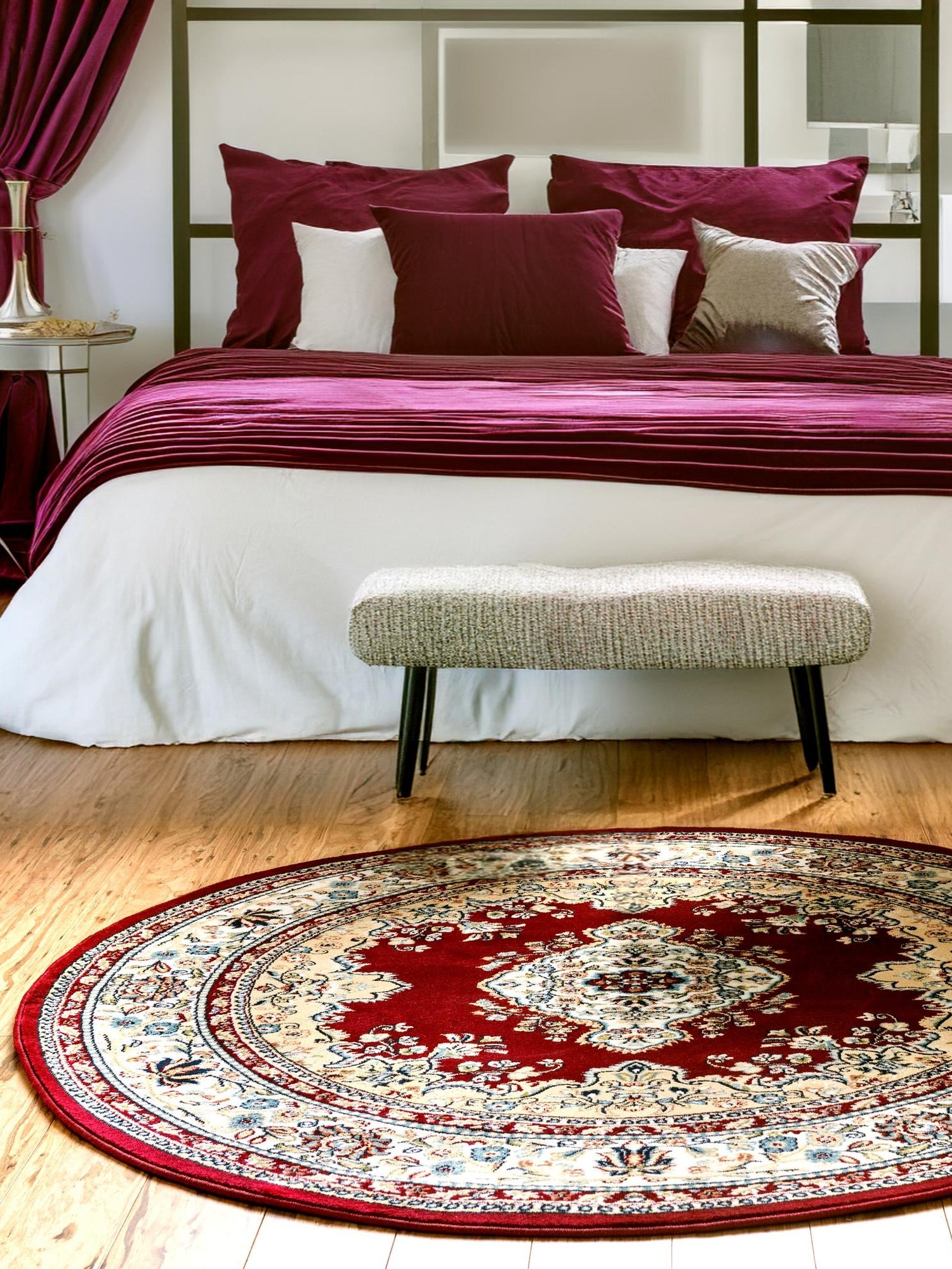 Burgundy 10' x 10' Narenj Round Area Rug 85% Polypropylene & 15% Polyester Traditional Classic Carpet for Living, Dining, Bedrooms, Office for Sale at Rug Engine