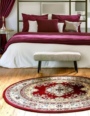 Burgundy 10' x 10' Narenj Round Area Rug 85% Polypropylene & 15% Polyester Traditional Classic Carpet for Living, Dining, Bedrooms, Office for Sale at Rug Engine