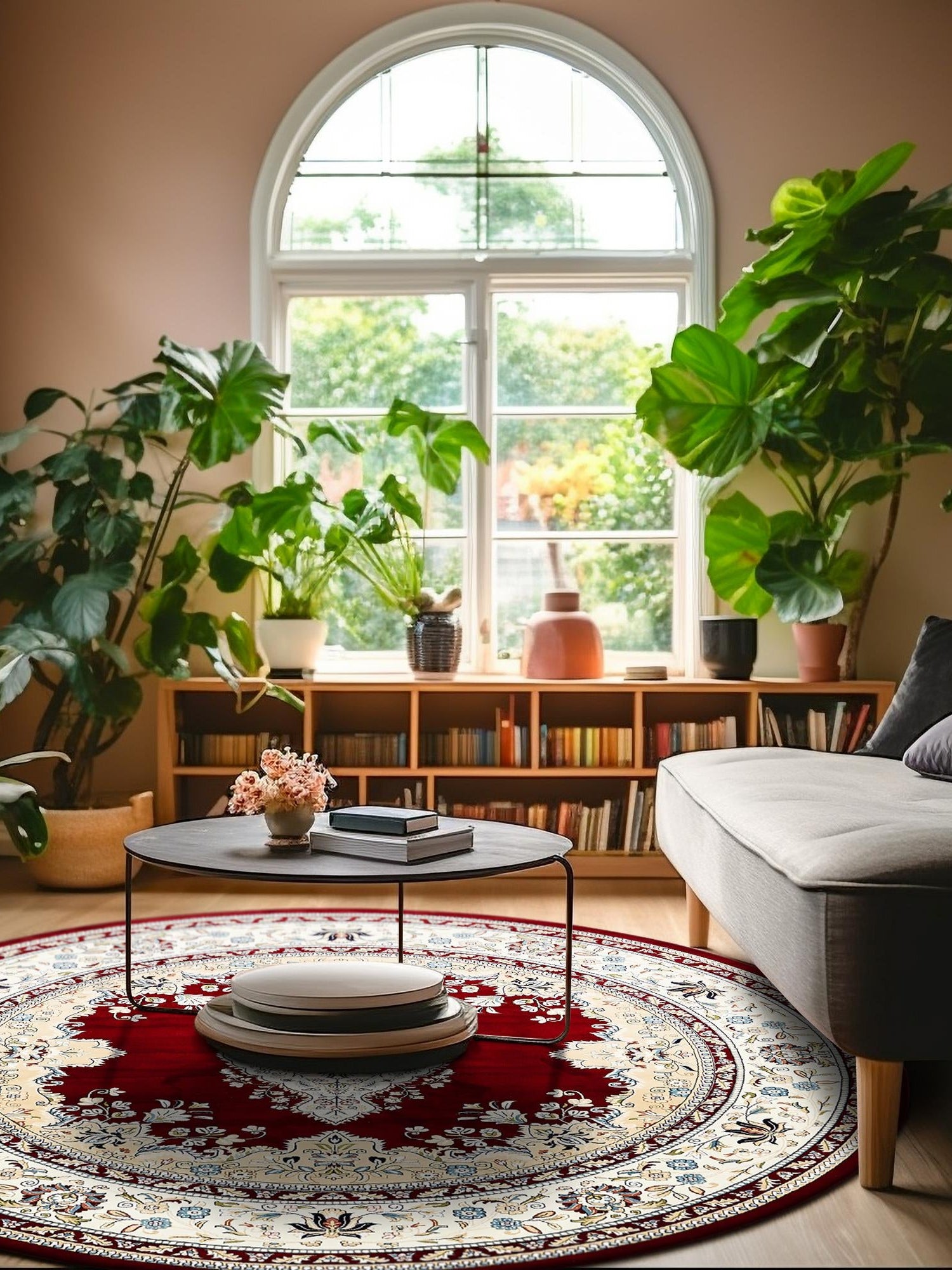 Burgundy 10' x 10' Narenj Round Area Rug 85% Polypropylene & 15% Polyester Traditional Classic Carpet for Living, Dining, Bedrooms, Office for Sale at Rug Engine