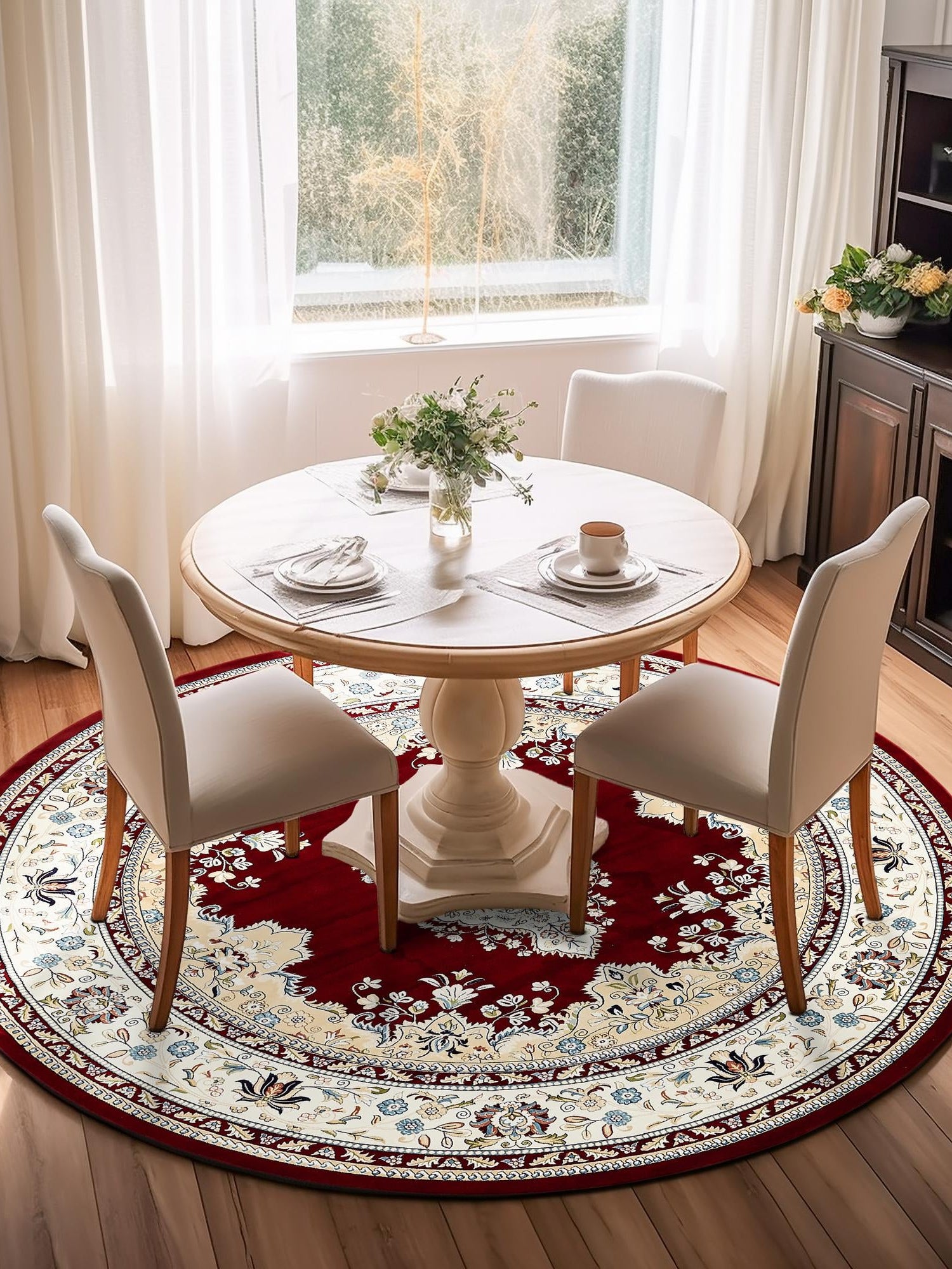 Burgundy 10' x 10' Narenj Round Area Rug 85% Polypropylene & 15% Polyester Traditional Classic Carpet for Living, Dining, Bedrooms, Office for Sale at Rug Engine