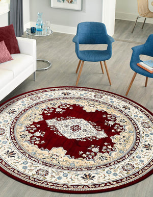 Burgundy 10' x 10' Narenj Round Area Rug 85% Polypropylene & 15% Polyester Traditional Classic Carpet for Living, Dining, Bedrooms, Office for Sale at Rug Engine