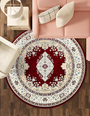 Burgundy 10' x 10' Narenj Round Area Rug 85% Polypropylene & 15% Polyester Traditional Classic Carpet for Living, Dining, Bedrooms, Office for Sale at Rug Engine