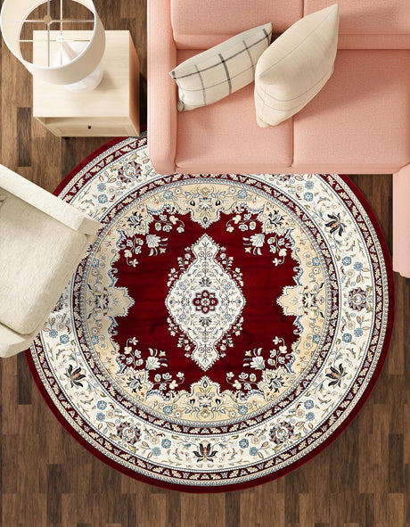 Burgundy 10' x 10' Narenj Round Area Rug 85% Polypropylene & 15% Polyester Traditional Classic Carpet for Living, Dining, Bedrooms, Office for Sale at Rug Engine
