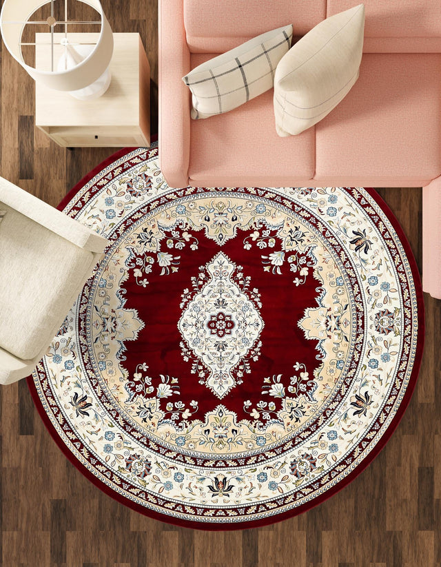 Burgundy 10' x 10' Narenj Round Area Rug 85% Polypropylene & 15% Polyester Traditional Classic Carpet for Living, Dining, Bedrooms, Office for Sale at Rug Engine