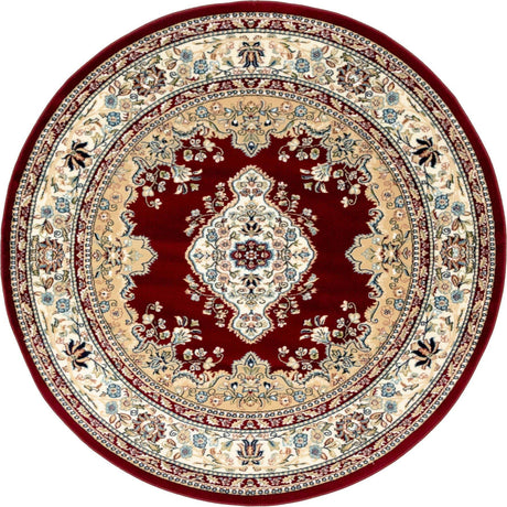Burgundy 5' 3 x 5' 3 Narenj Round Area Rug 85% Polypropylene & 15% Polyester Traditional Classic Carpet for Living, Dining, Bedrooms, Office for Sale at Rug Engine
