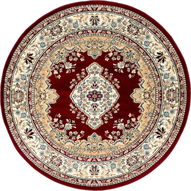Burgundy 5' 3 x 5' 3 Narenj Round Area Rug 85% Polypropylene & 15% Polyester Traditional Classic Carpet for Living, Dining, Bedrooms, Office for Sale at Rug Engine