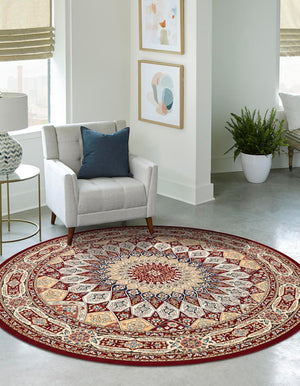 Burgundy 10' x 10' Narenj Round Area Rug 85% Polypropylene & 15% Polyester Traditional Classic Carpet for Living, Dining, Bedrooms, Office for Sale at Rug Engine