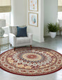 Burgundy 5' 3 x 5' 3 Narenj Round Area Rug 85% Polypropylene & 15% Polyester Traditional Classic Carpet for Living, Dining, Bedrooms, Office for Sale at Rug Engine