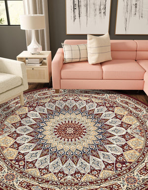 Burgundy 5' 3 x 5' 3 Narenj Round Area Rug 85% Polypropylene & 15% Polyester Traditional Classic Carpet for Living, Dining, Bedrooms, Office for Sale at Rug Engine