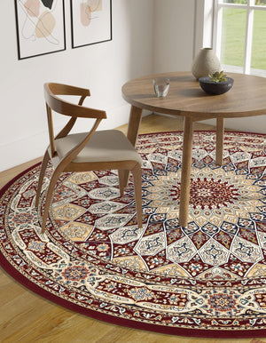 Burgundy 5' 3 x 5' 3 Narenj Round Area Rug 85% Polypropylene & 15% Polyester Traditional Classic Carpet for Living, Dining, Bedrooms, Office for Sale at Rug Engine