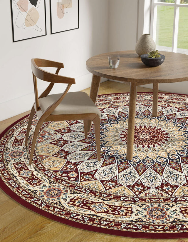 Burgundy 5' 3 x 5' 3 Narenj Round Area Rug 85% Polypropylene & 15% Polyester Traditional Classic Carpet for Living, Dining, Bedrooms, Office for Sale at Rug Engine