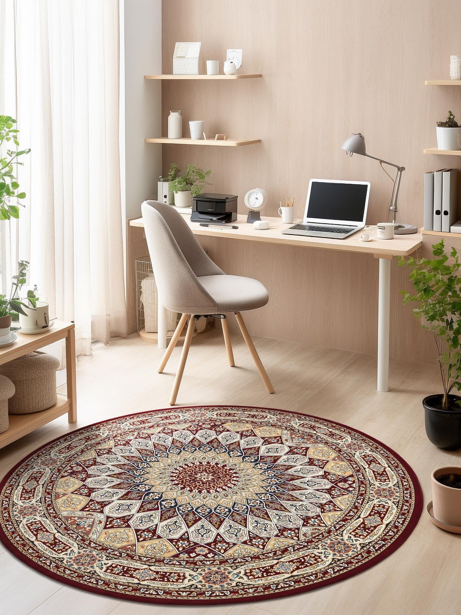 Burgundy 10' x 10' Narenj Round Area Rug 85% Polypropylene & 15% Polyester Traditional Classic Carpet for Living, Dining, Bedrooms, Office for Sale at Rug Engine