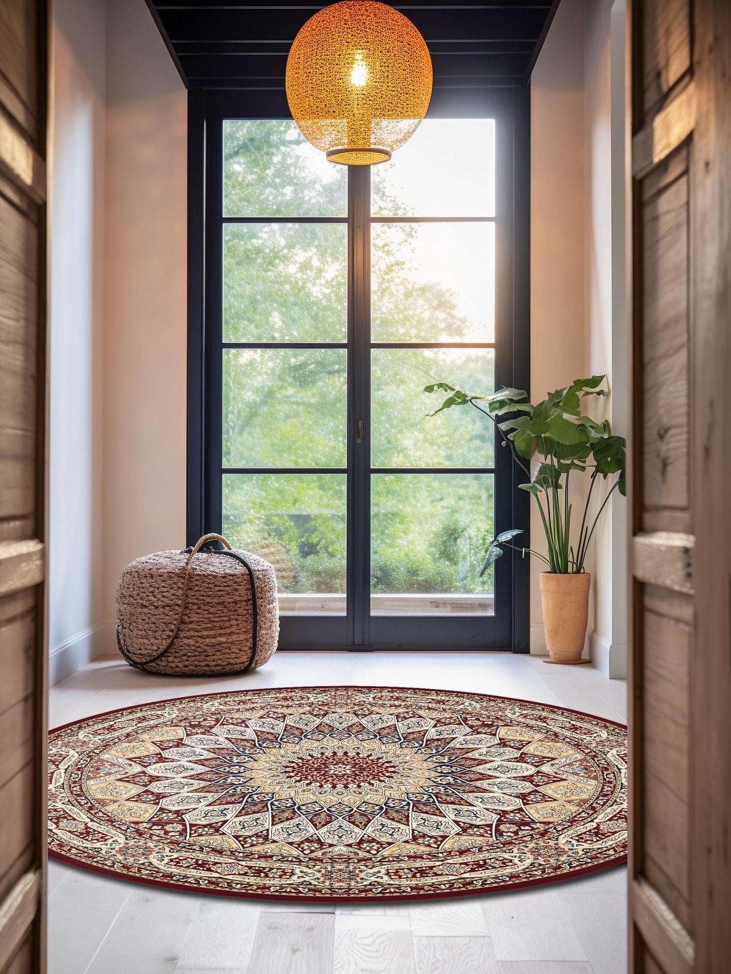 Burgundy 10' x 10' Narenj Round Area Rug 85% Polypropylene & 15% Polyester Traditional Classic Carpet for Living, Dining, Bedrooms, Office for Sale at Rug Engine