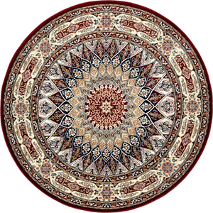Burgundy 5' 3 x 5' 3 Narenj Round Area Rug 85% Polypropylene & 15% Polyester Traditional Classic Carpet for Living, Dining, Bedrooms, Office for Sale at Rug Engine
