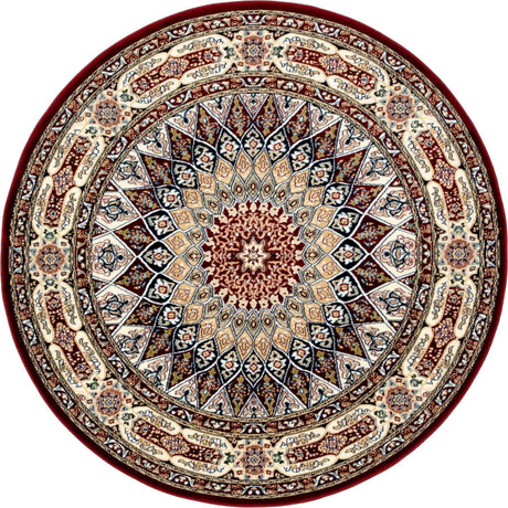 Burgundy 5' 3 x 5' 3 Narenj Round Area Rug 85% Polypropylene & 15% Polyester Traditional Classic Carpet for Living, Dining, Bedrooms, Office for Sale at Rug Engine