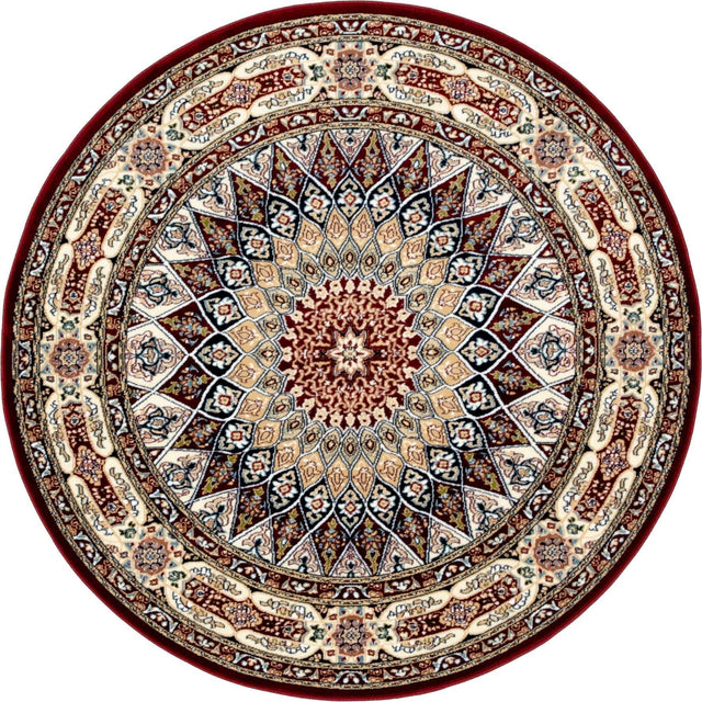 Burgundy 5' 3 x 5' 3 Narenj Round Area Rug 85% Polypropylene & 15% Polyester Traditional Classic Carpet for Living, Dining, Bedrooms, Office for Sale at Rug Engine