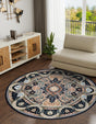 Navy Blue 10' x 10' Narenj Round Area Rug 85% Polypropylene & 15% Polyester Traditional Classic Carpet for Living, Dining, Bedrooms, Office for Sale at Rug Engine