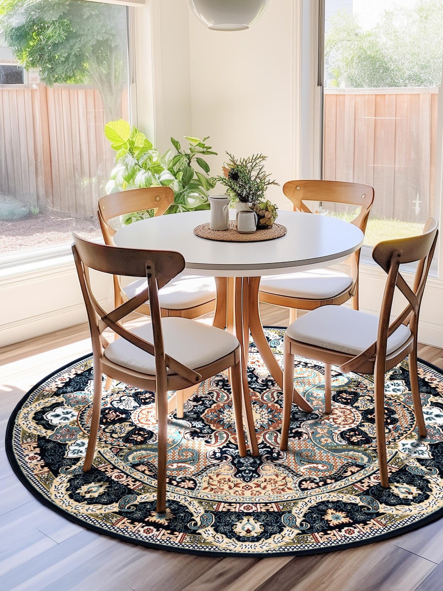 Navy Blue 10' x 10' Narenj Round Area Rug 85% Polypropylene & 15% Polyester Traditional Classic Carpet for Living, Dining, Bedrooms, Office for Sale at Rug Engine