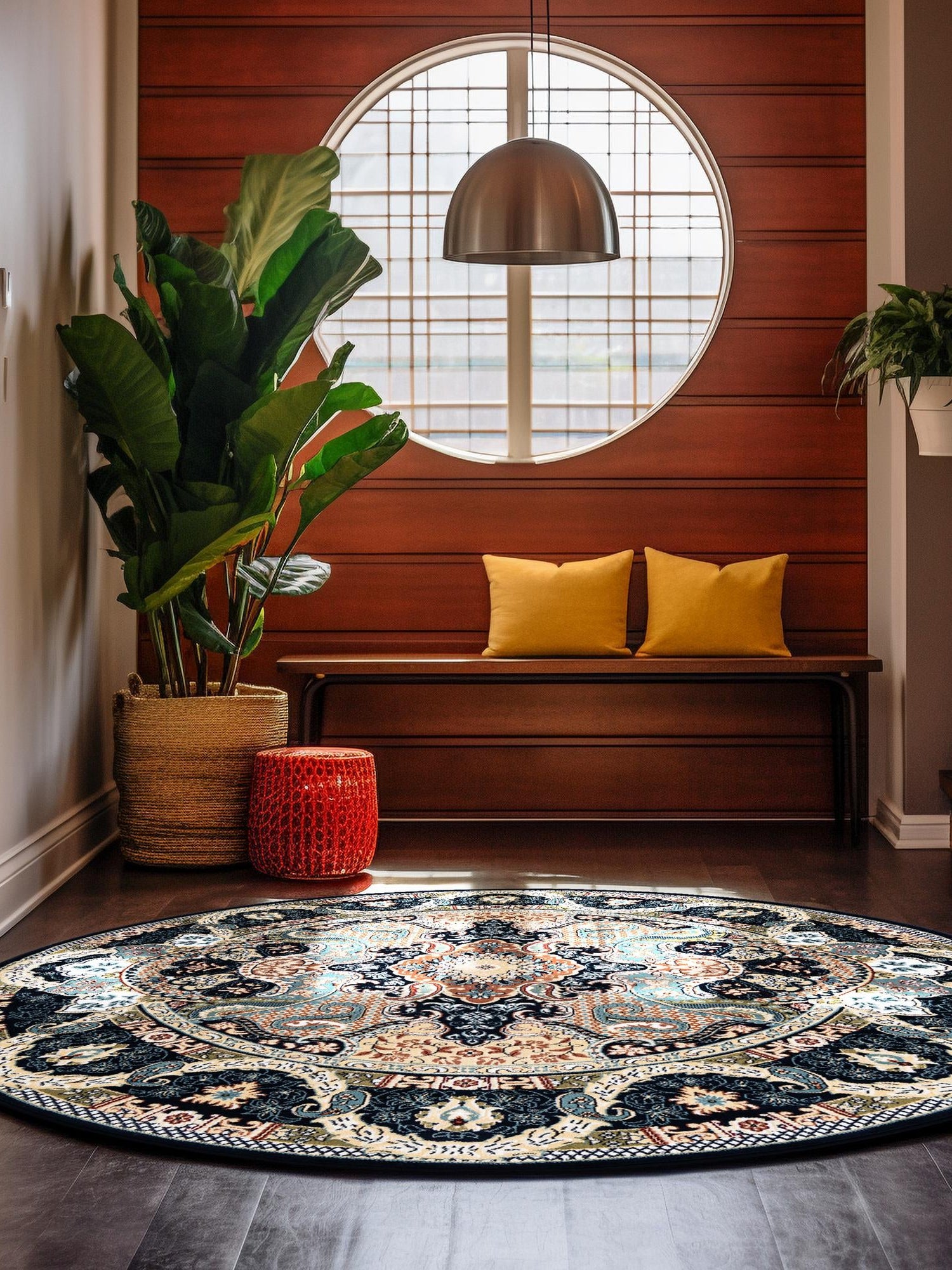 Navy Blue 10' x 10' Narenj Round Area Rug 85% Polypropylene & 15% Polyester Traditional Classic Carpet for Living, Dining, Bedrooms, Office for Sale at Rug Engine