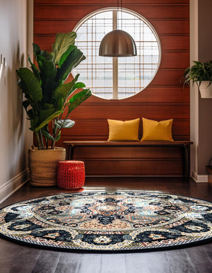 Navy Blue 10' x 10' Narenj Round Area Rug 85% Polypropylene & 15% Polyester Traditional Classic Carpet for Living, Dining, Bedrooms, Office for Sale at Rug Engine