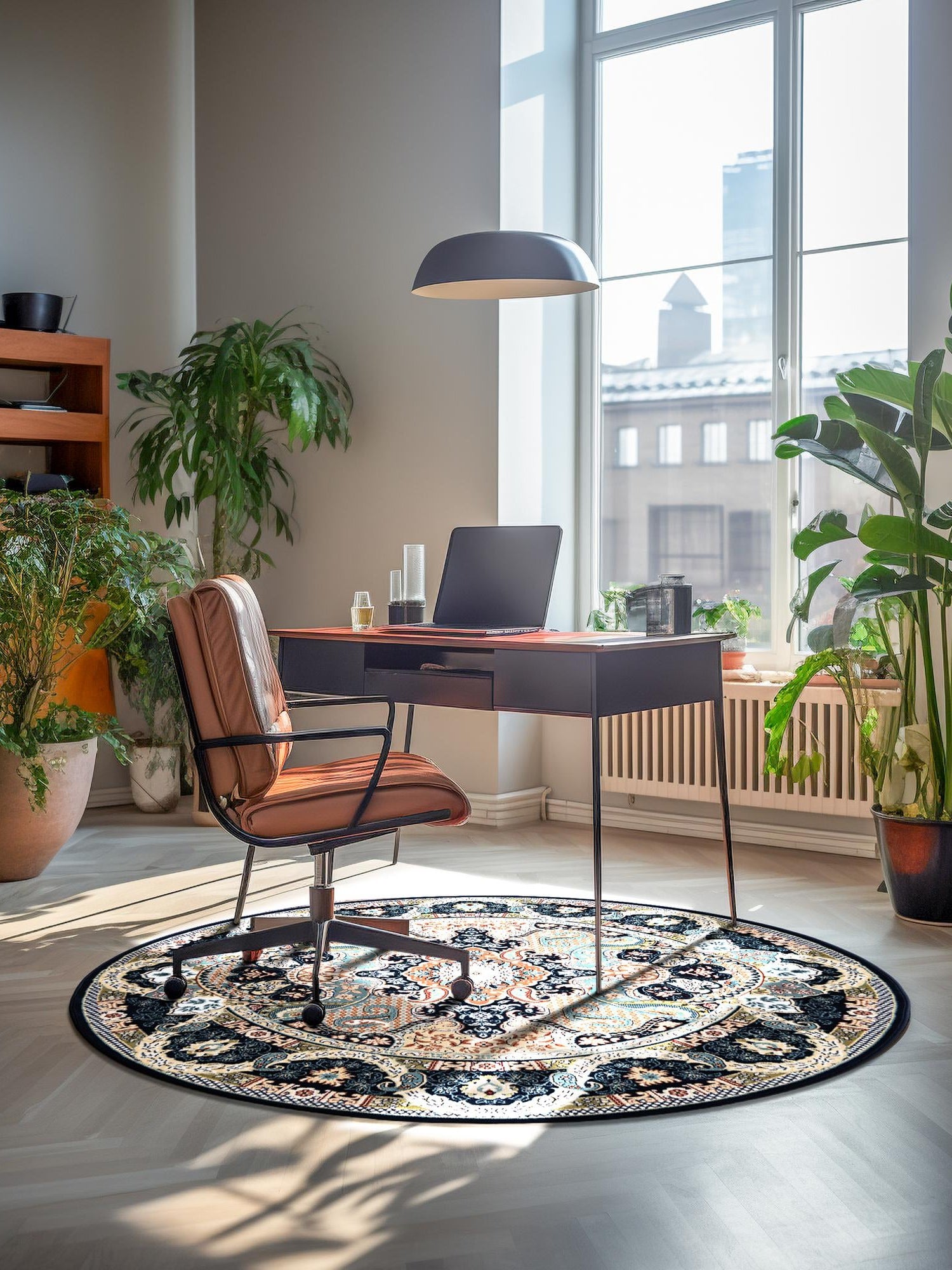 Navy Blue 10' x 10' Narenj Round Area Rug 85% Polypropylene & 15% Polyester Traditional Classic Carpet for Living, Dining, Bedrooms, Office for Sale at Rug Engine