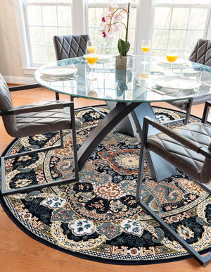 Navy Blue 6' 1 x 6' 1 Narenj Round Area Rug 85% Polypropylene & 15% Polyester Traditional Classic Carpet for Living, Dining, Bedrooms, Office for Sale at Rug Engine