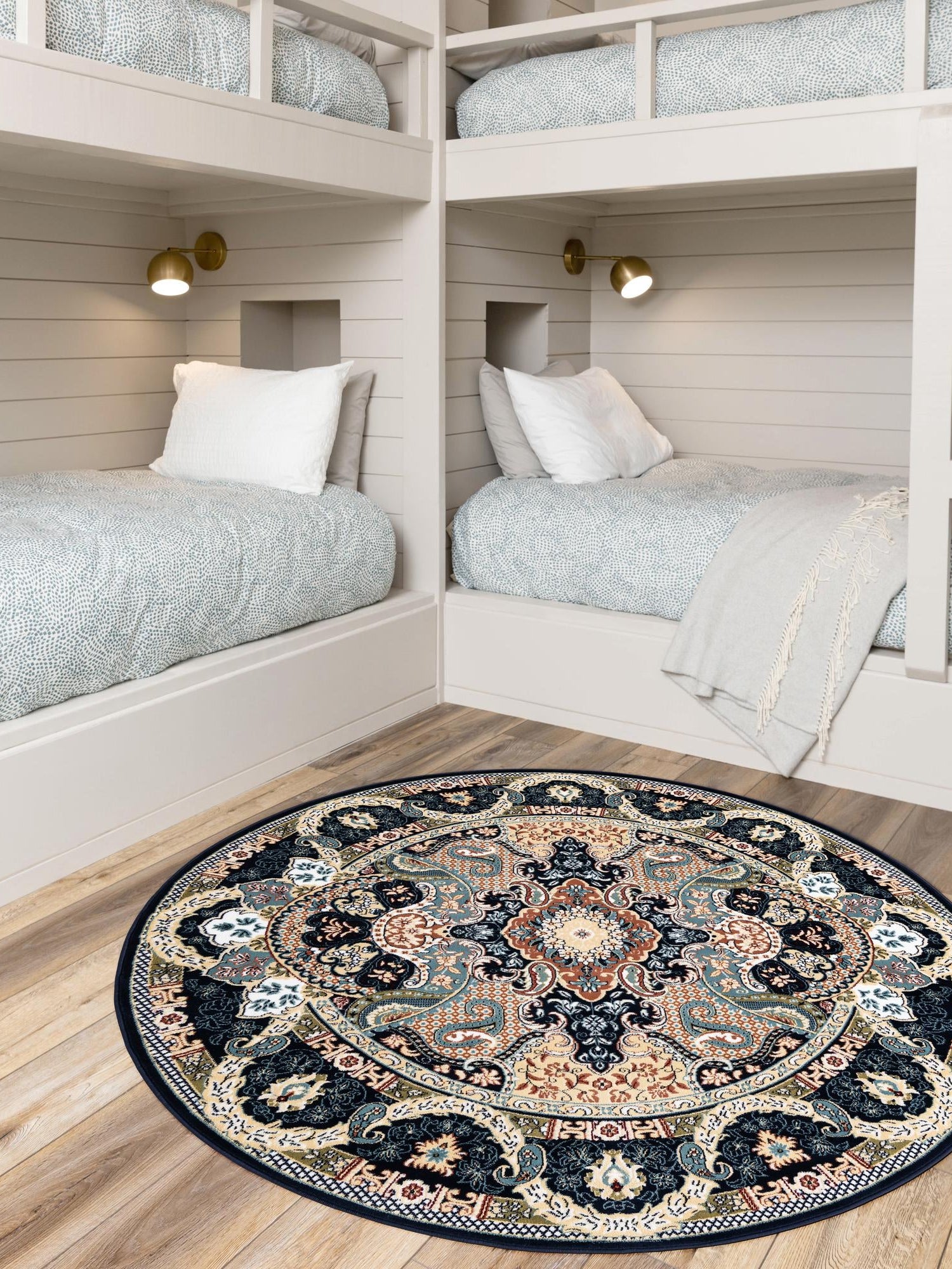 Navy Blue 7' 10 x 7' 10 Narenj Round Area Rug 85% Polypropylene & 15% Polyester Traditional Classic Carpet for Living, Dining, Bedrooms, Office for Sale at Rug Engine