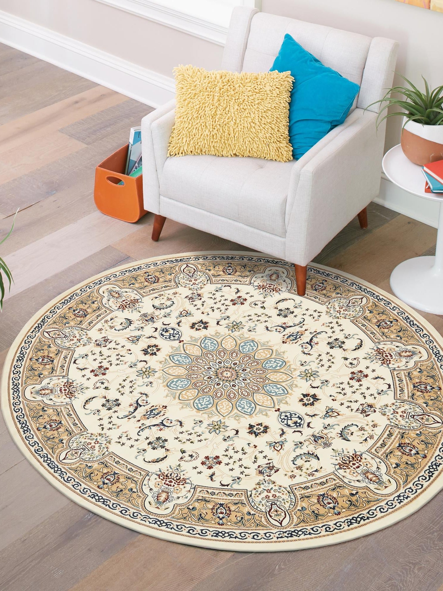 Ivory 10' x 10' Narenj Round Area Rug 85% Polypropylene & 15% Polyester Traditional Classic Carpet for Living, Dining, Bedrooms, Office for Sale at Rug Engine