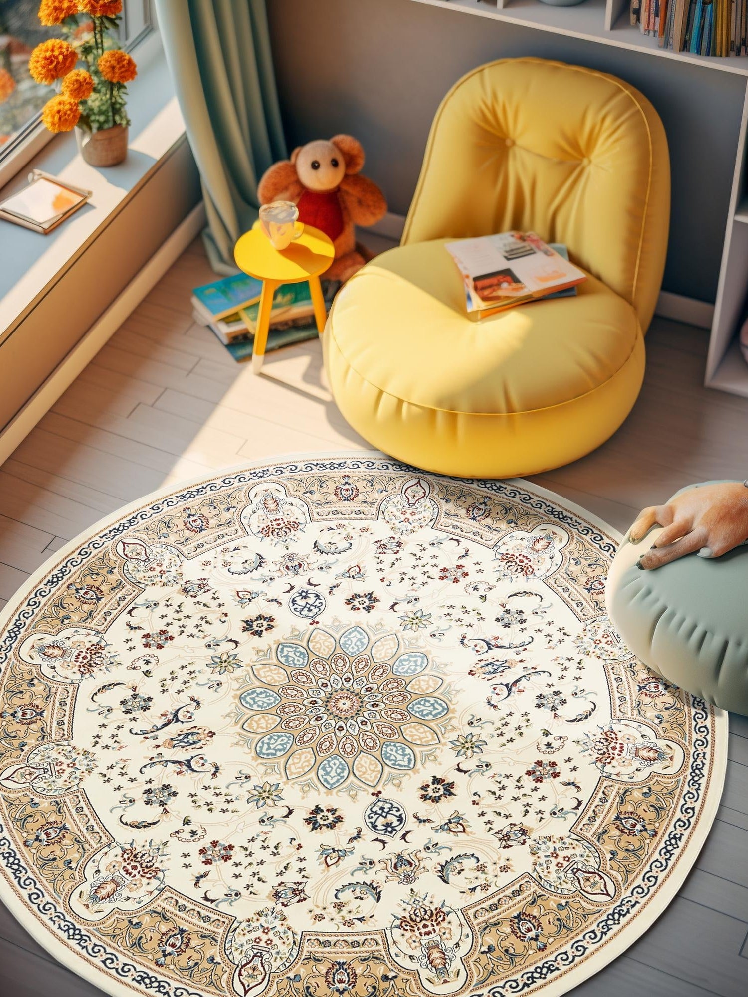 Ivory 10' x 10' Narenj Round Area Rug 85% Polypropylene & 15% Polyester Traditional Classic Carpet for Living, Dining, Bedrooms, Office for Sale at Rug Engine