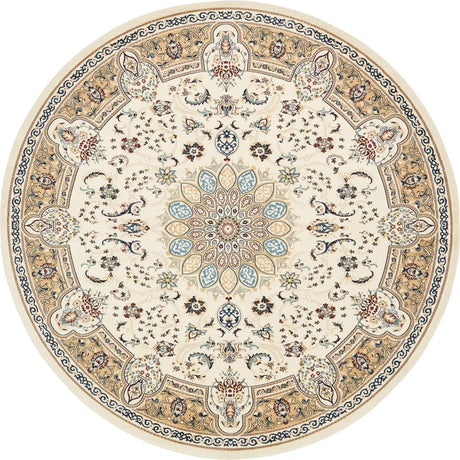 Ivory 5' 1 x 5' 1 Narenj Round Area Rug 85% Polypropylene & 15% Polyester Traditional Classic Carpet for Living, Dining, Bedrooms, Office for Sale at Rug Engine