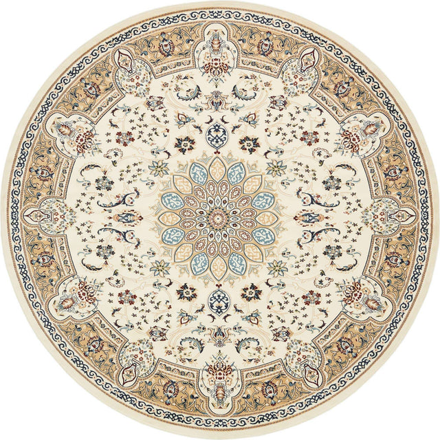 Ivory 5' 1 x 5' 1 Narenj Round Area Rug 85% Polypropylene & 15% Polyester Traditional Classic Carpet for Living, Dining, Bedrooms, Office for Sale at Rug Engine
