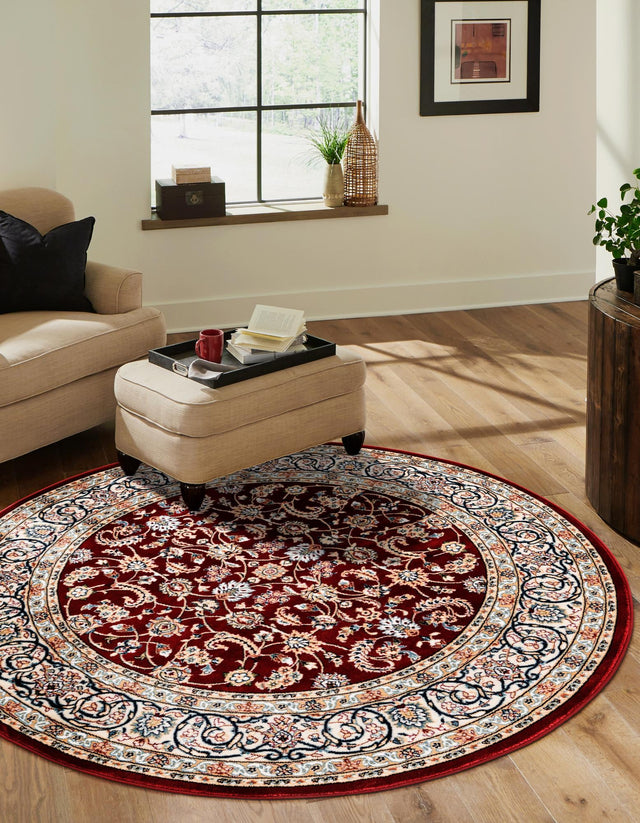 Burgundy 5' 3 x 5' 3 Narenj Round Area Rug 85% Polypropylene & 15% Polyester Traditional Classic Carpet for Living, Dining, Bedrooms, Office for Sale at Rug Engine