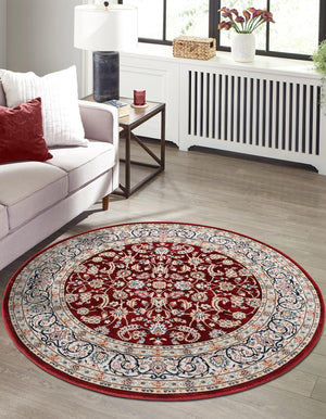 Burgundy 5' 3 x 5' 3 Narenj Round Area Rug 85% Polypropylene & 15% Polyester Traditional Classic Carpet for Living, Dining, Bedrooms, Office for Sale at Rug Engine