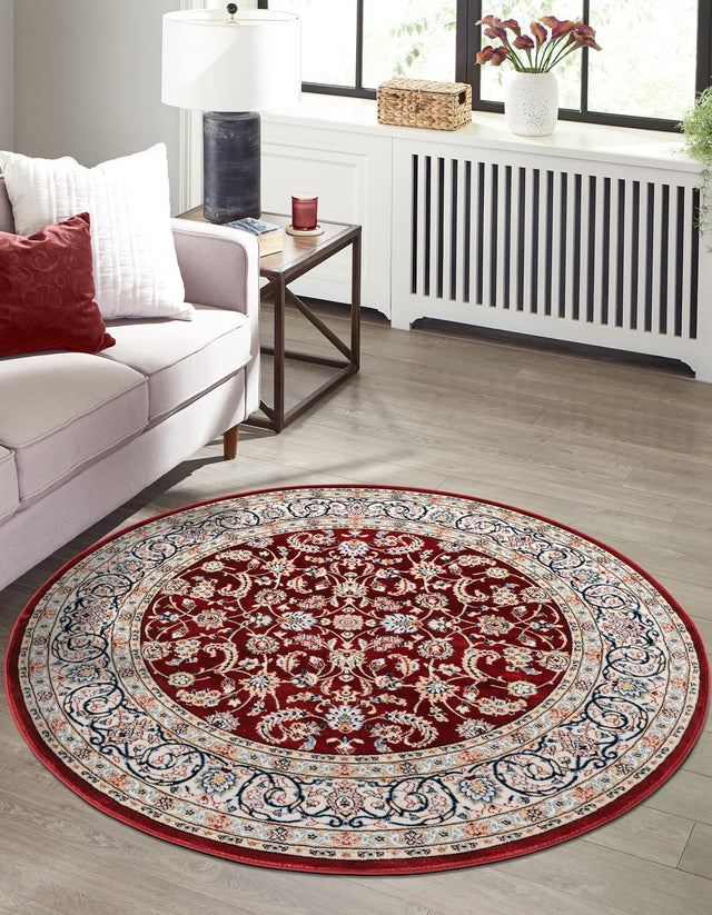 Burgundy 5' 3 x 5' 3 Narenj Round Area Rug 85% Polypropylene & 15% Polyester Traditional Classic Carpet for Living, Dining, Bedrooms, Office for Sale at Rug Engine
