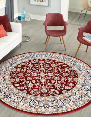 Burgundy 5' 3 x 5' 3 Narenj Round Area Rug 85% Polypropylene & 15% Polyester Traditional Classic Carpet for Living, Dining, Bedrooms, Office for Sale at Rug Engine